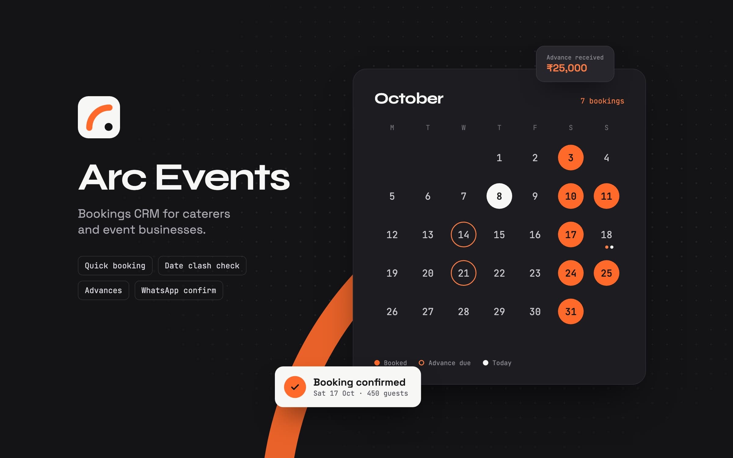Arc Events, Bookings CRM for caterers and event businesses.